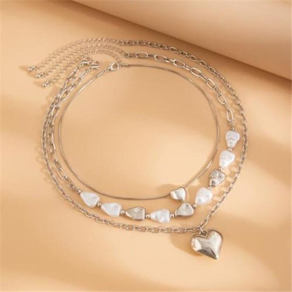 Chunky Necklace for Women Silver Tone Statement Necklaces Big Heart Pendant